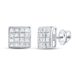 14kt White Gold Womens Princess Diamond Square Earrings 3/8 Cttw