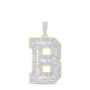 10kt Yellow Gold Mens Baguette Diamond B Initial Letter Charm Pendant 6-1/3 Cttw