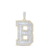 10kt Yellow Gold Mens Baguette Diamond B Initial Letter Charm Pendant 6-1/3 Cttw