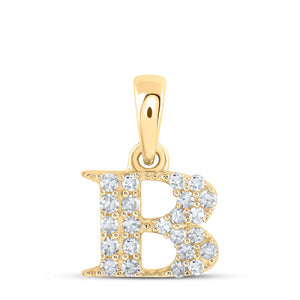 10kt Yellow Gold Womens Round Diamond B Initial Letter Pendant 1/10 Cttw