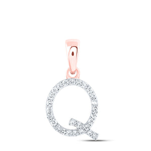 10kt Rose Gold Womens Round Diamond Q Initial Letter Pendant 1/8 Cttw