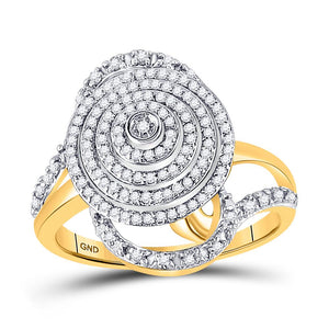 10kt Yellow Gold Womens Round Diamond Concentric Circle Layered Cluster Ring 1/2 Cttw