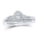 10kt White Gold Oval Diamond Halo Bridal Wedding Ring Band Set 1/3 Cttw