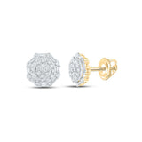 10kt Yellow Gold Baguette Diamond Octagon Cluster Earrings 5/8 Cttw