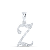 10kt White Gold Womens Round Diamond Z Initial Letter Pendant 1/10 Cttw