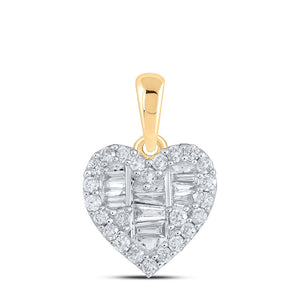 10kt Yellow Gold Womens Baguette Diamond Heart Pendant 3/8 Cttw