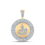 10kt Yellow Gold Mens Round Diamond Allah Islam Charm Pendant 1-1/3 Cttw