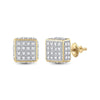 10kt Yellow Gold Round Diamond 3D Square Stud Earrings 1/4 Cttw