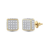 10kt Yellow Gold Round Diamond 3D Square Stud Earrings 1/4 Cttw