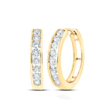 10kt Yellow Gold Womens Round Diamond Timeless Hoop Earrings 1 Cttw