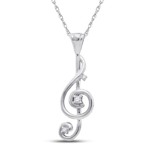 10kt White Gold Womens Round Diamond Treble Clef Music Note Pendant 1/20 Cttw