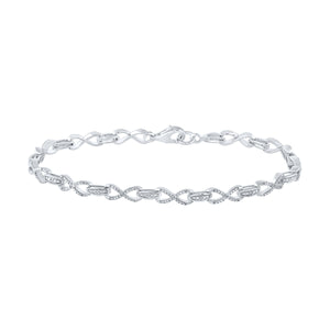 Sterling Silver Womens Round Diamond Infinity Bracelet 1/20 Cttw