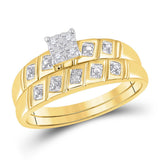 10kt Yellow Gold His Hers Round Diamond Square Matching Wedding Set 1/12 Cttw