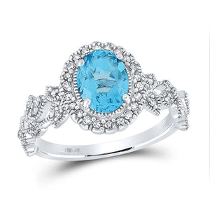 10kt White Gold Womens Oval Synthetic Blue Topaz Fashion Ring 1-7/8 Cttw