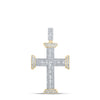 10kt Yellow Gold Mens Baguette Diamond Cross Charm Pendant 1-3/4 Cttw