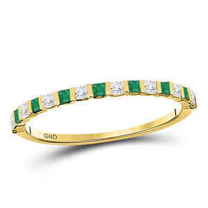 10kt Yellow Gold Womens Princess Emerald Diamond Alternating Stackable Band Ring 1/3 Cttw