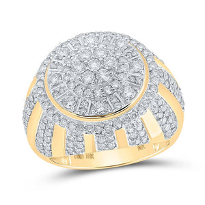 10kt Yellow Gold Mens Round Diamond Circle Cluster Ring 3 Cttw