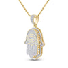 14kt Yellow Gold Mens Baguette Diamond Eye Fatima Hamsa Charm Pendant 1-1/2 Cttw