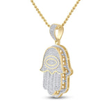 14kt Yellow Gold Mens Baguette Diamond Eye Fatima Hamsa Charm Pendant 1-1/2 Cttw