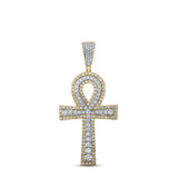 10kt Two-tone Gold Mens Round Diamond Ankh Cross Charm Pendant 2-1/4 Cttw