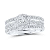 14kt White Gold Round Diamond Bridal Wedding Ring Band Set 1-1/4 Cttw