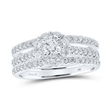 14kt White Gold Round Diamond Bridal Wedding Ring Band Set 1-1/4 Cttw