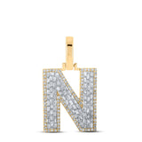 10kt Yellow Gold Mens Baguette Diamond N Initial Letter Charm Pendant 5/8 Cttw