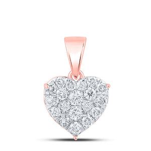 10kt Rose Gold Womens Round Diamond Heart Pendant 7/8 Cttw