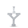 10kt White Gold Womens Round Diamond Initial Y Letter Pendant 1/12 Cttw