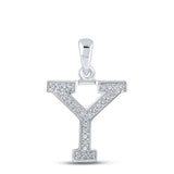 10kt White Gold Womens Round Diamond Initial Y Letter Pendant 1/12 Cttw