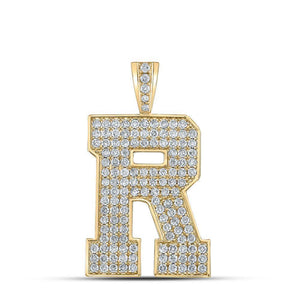 10kt Yellow Gold Mens Round Diamond R Initial Letter Charm Pendant 2-1/4 Cttw
