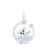 10kt White Gold Womens Round Diamond Bear Crescent Moon Animal Pendant 1/12 Cttw