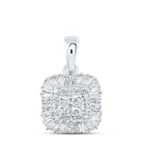 10kt White Gold Womens Baguette Diamond Square Pendant 1/4 Cttw