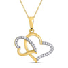 10kt Yellow Gold Womens Round Diamond Double Heart Pendant 1/6 Cttw