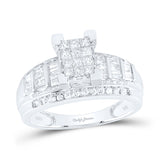 10kt White Gold Princess Diamond Cluster Bridal Wedding Engagement Ring 7/8 Cttw