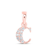 10kt Rose Gold Womens Round Diamond C Initial Letter Pendant 1/20 Cttw