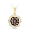 10kt Yellow Gold Womens Round Brown Diamond Cluster Pendant 1/3 Cttw