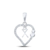 10kt White Gold Womens Round Diamond X Heart Letter Pendant 1/10 Cttw