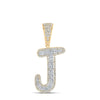 10kt Two-tone Gold Mens Round Diamond J Initial Letter Charm Pendant 5/8 Cttw