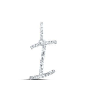 10kt White Gold Womens Round Diamond I Initial Letter Pendant 1/8 Cttw