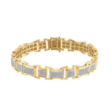 10kt Yellow Gold Mens Round Diamond Rectangle Link Bracelet 1-3/8 Cttw