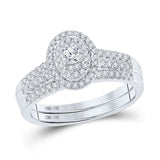 10kt White Gold Round Diamond Halo Bridal Wedding Ring Band Set 1/2 Cttw