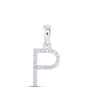 10kt White Gold Womens Round Diamond P Initial Letter Pendant 1/10 Cttw