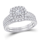 10kt White Gold Round Diamond Bridal Wedding Ring Band Set 1 Cttw