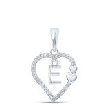 10kt White Gold Womens Round Diamond E Heart Letter Pendant 1/10 Cttw