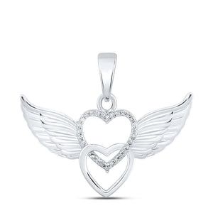 10kt White Gold Womens Round Diamond Wing Heart Pendant 1/20 Cttw