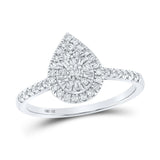 10kt White Gold Womens Round Diamond Teardrop Ring 1/3 Cttw