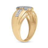 10kt Yellow Gold Mens Round Diamond Offset Square Cluster Ring 1/3 Cttw