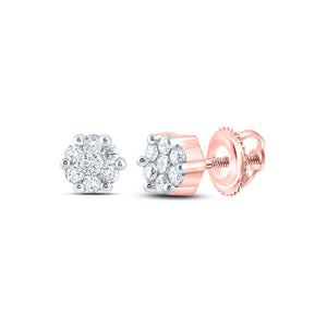 10kt Rose Gold Womens Round Diamond Flower Cluster Earrings 1/6 Cttw
