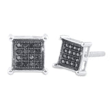 Sterling Silver Round Black Color Enhanced Diamond Square Earrings 1/10 Cttw